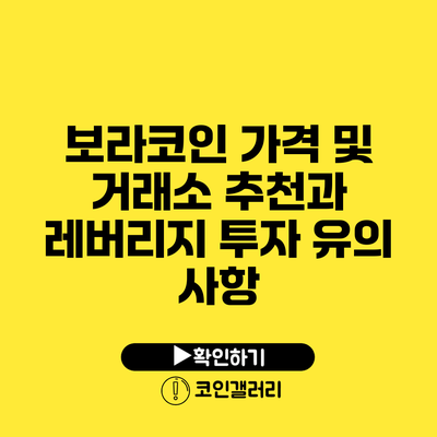 보라코인 가격 및 거래소 추천과 레버리지 투자 유의 사항