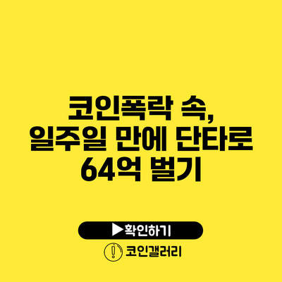 코인폭락 속, 일주일 만에 단타로 64억 벌기