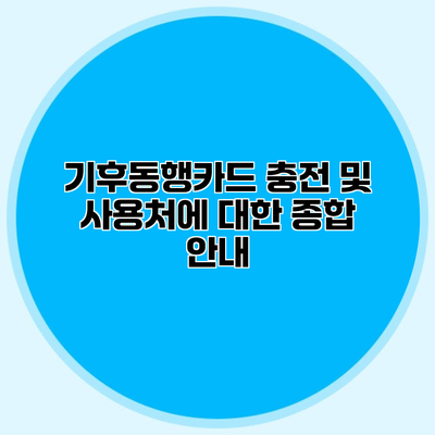 기후동행카드 충전 및 사용처에 대한 종합 안내