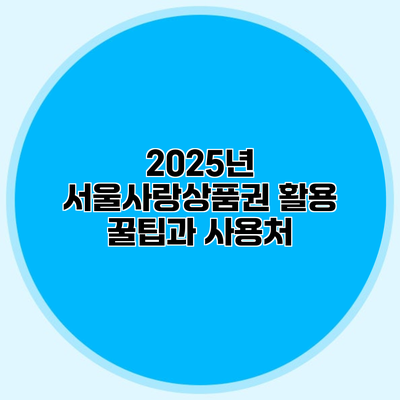 2025년 서울사랑상품권 활용 꿀팁과 사용처