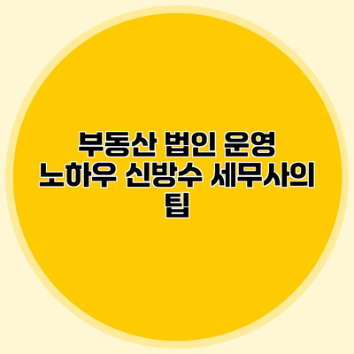 부동산 법인 운영 노하우 신방수 세무사의 팁