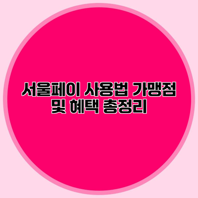 서울페이 사용법 가맹점 및 혜택 총정리