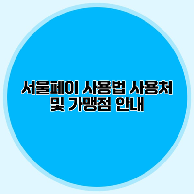 서울페이 사용법 사용처 및 가맹점 안내