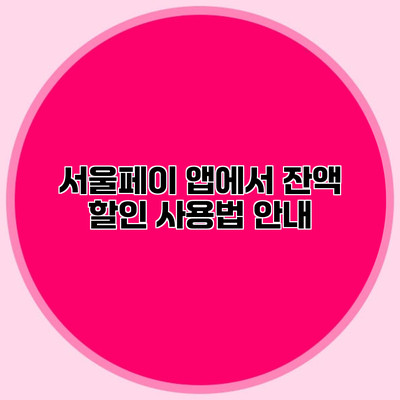 서울페이 앱에서 잔액 할인 사용법 안내
