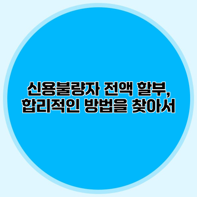신용불량자 전액 할부, 합리적인 방법을 찾아서