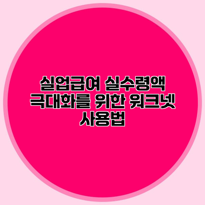실업급여 실수령액 극대화를 위한 워크넷 사용법